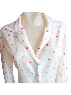 1970's 80s Polka Dot Vintage Women's Medium Top 12 Blouse Polyester Granny